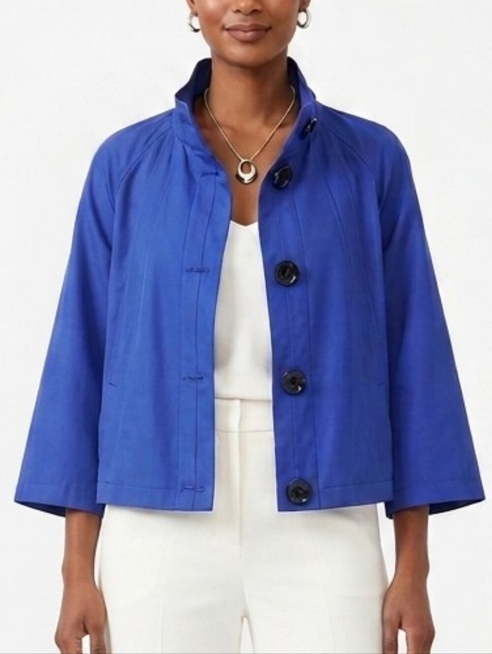 Black Rivet Short Flare Button-Front Jacket Cobalt Blue Small